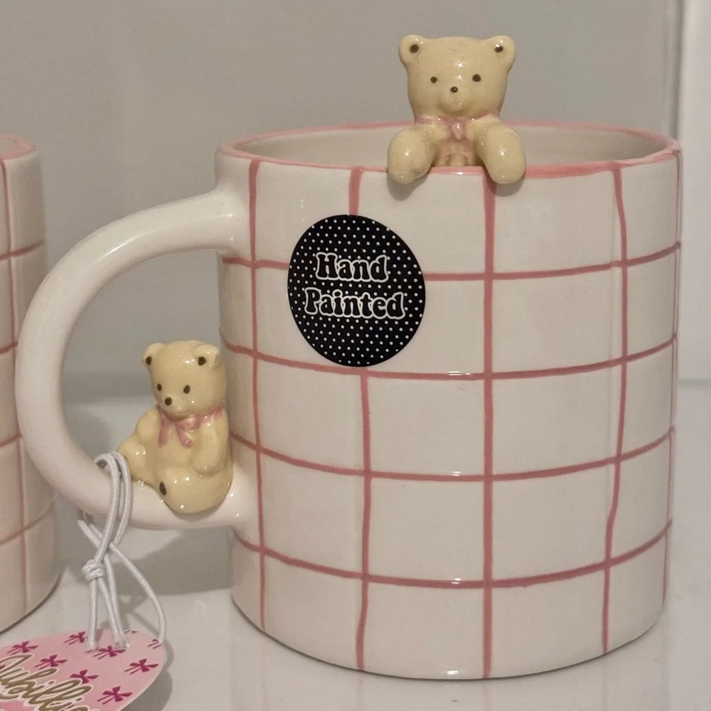 Set of 2 Hand-painted Teddy Bear Mugs
